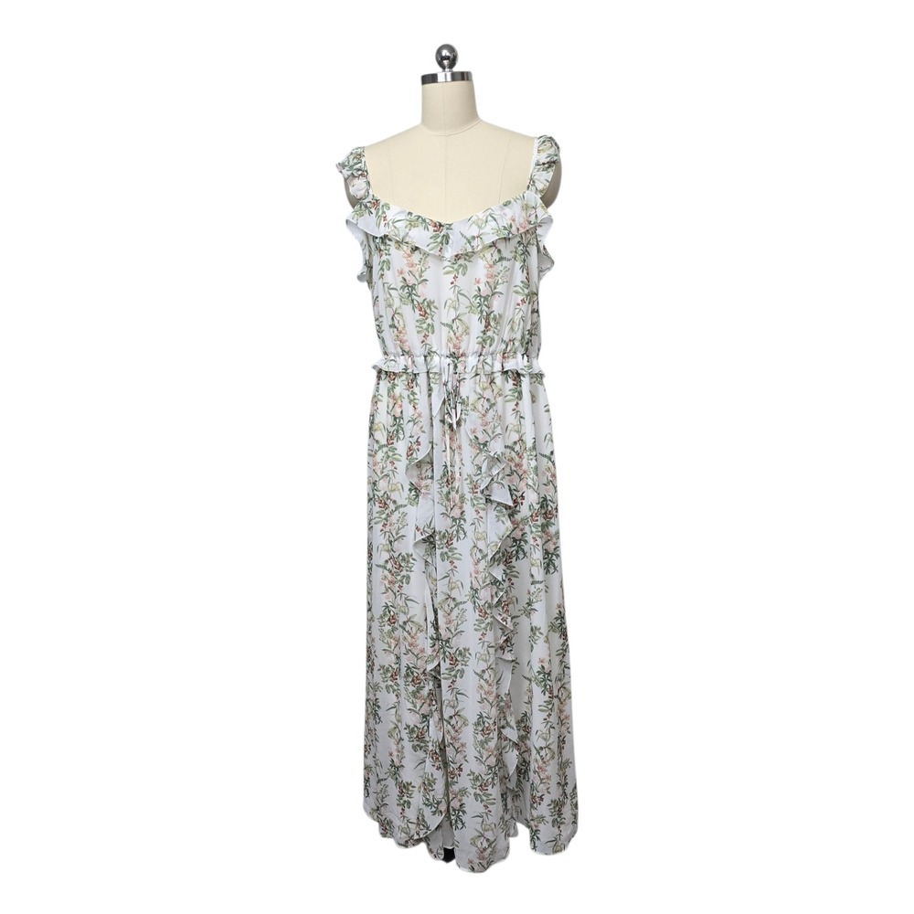 GAL MEETS GLAM COLLECTION Floral Ruffle Maxi Dress White Pink‎ Green Size 16